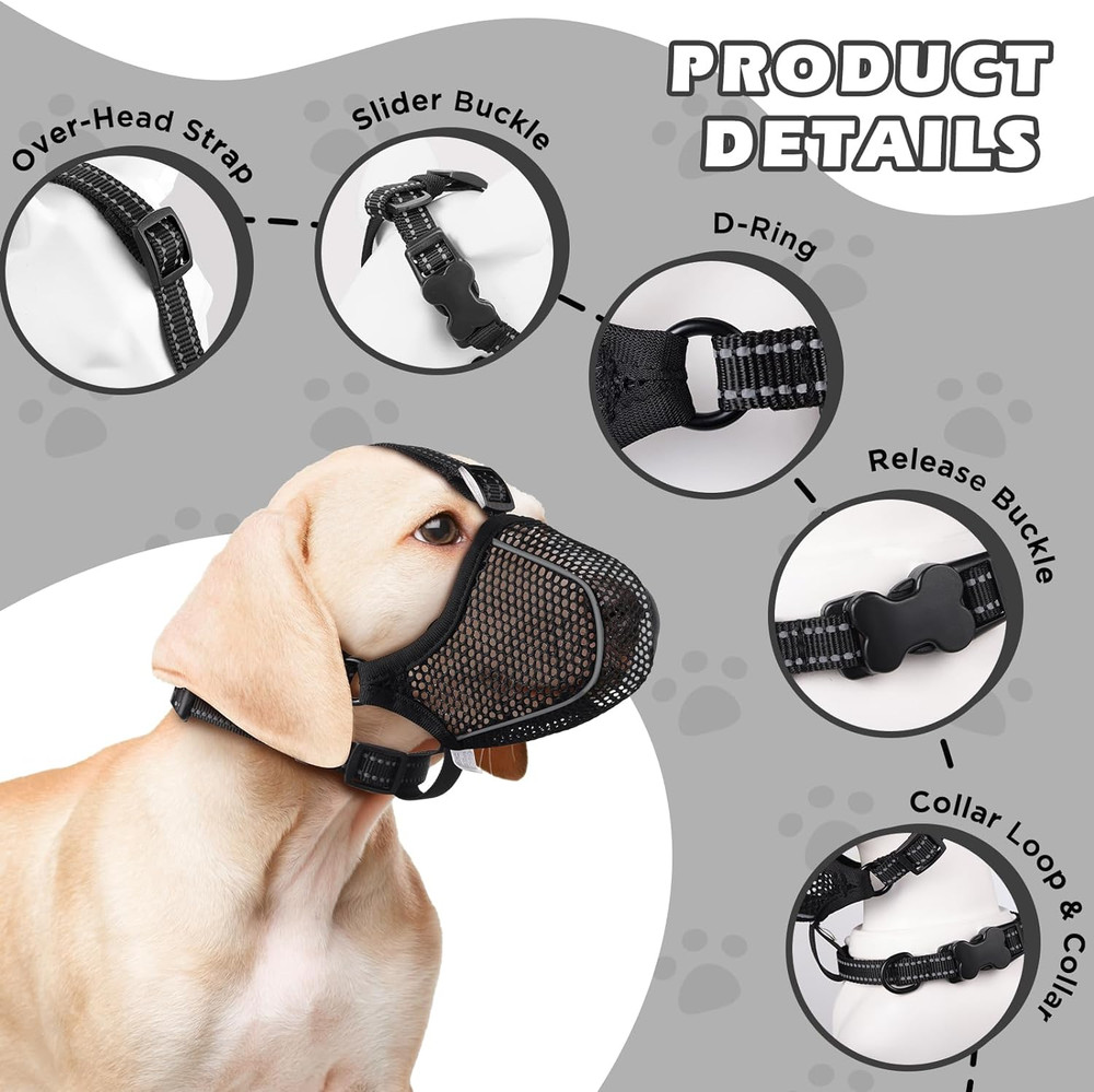 Dog Muzzle,Mesh Soft Muzzle for Small Medium Large Sized Dogs, Breathable Reflec