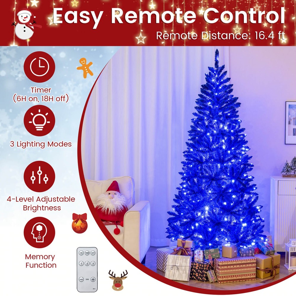 7 FT Artificial Christmas Tree w/900 Branch Tips 340 LED Lights 3 Lighting Modes