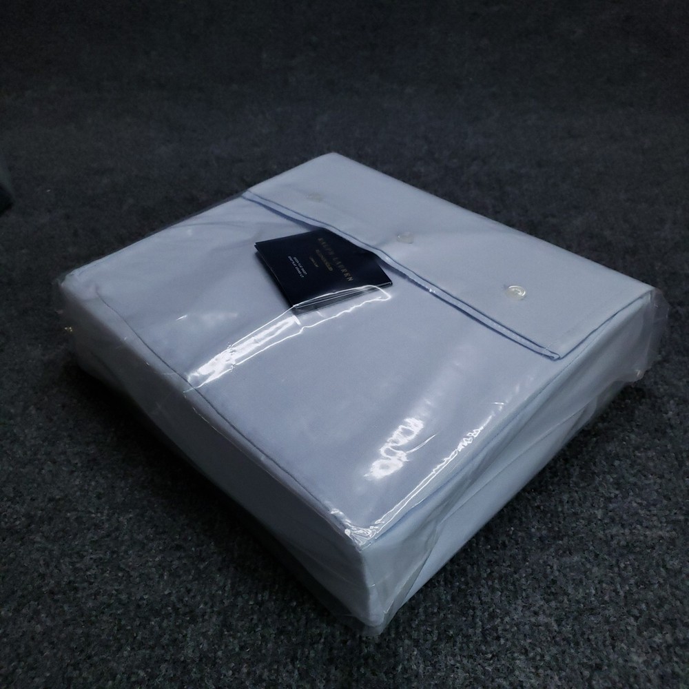 Ralph Lauren Linen Queen Flat Sheet Solid Sky Blue Polo NEW