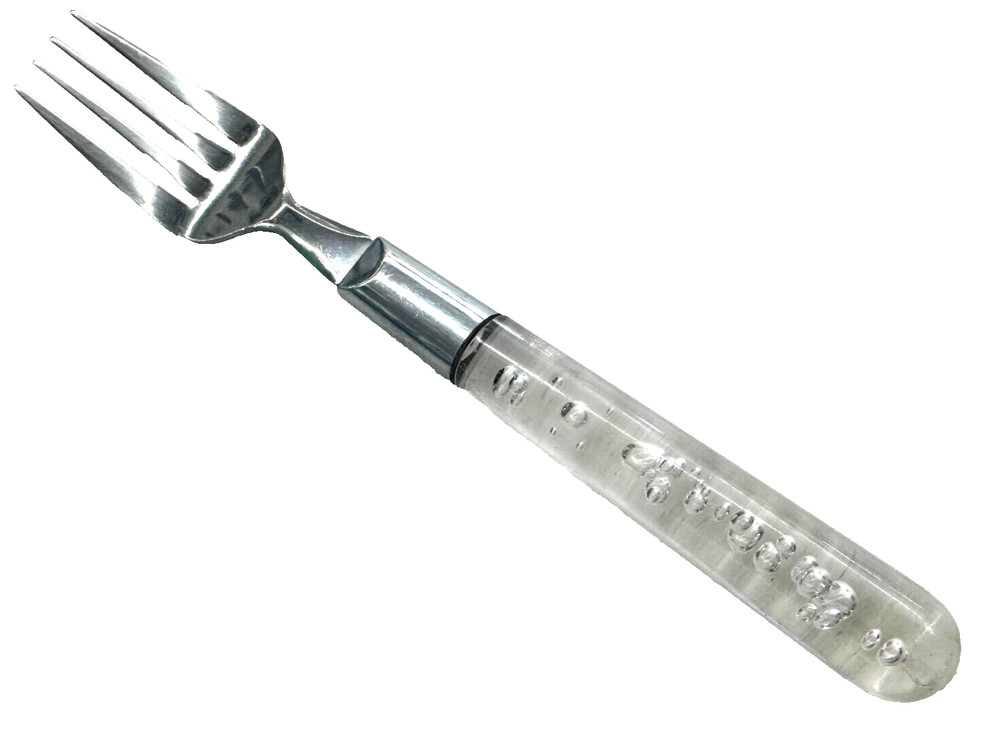 1 Dinner Fork Bubblor Clear Plastic Handle with Bubbles Ikea Stainless 7 7/8"