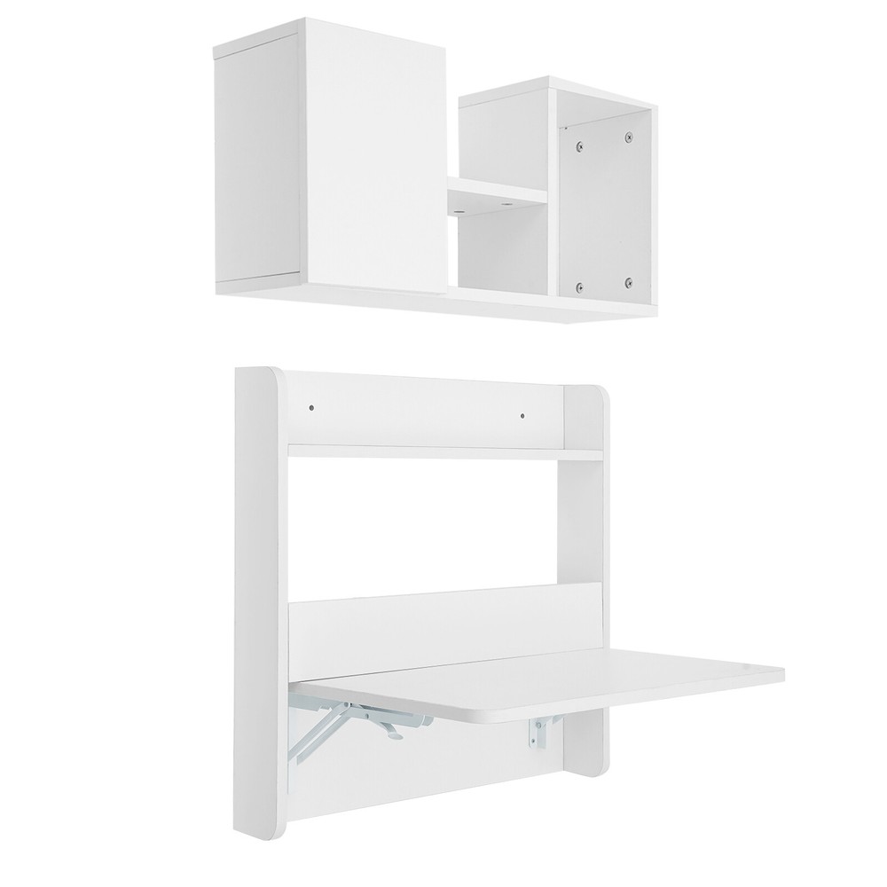 2-tier Wall Mounted Bookshelf Folding Space Saving Table Fold Down Laptop Desk