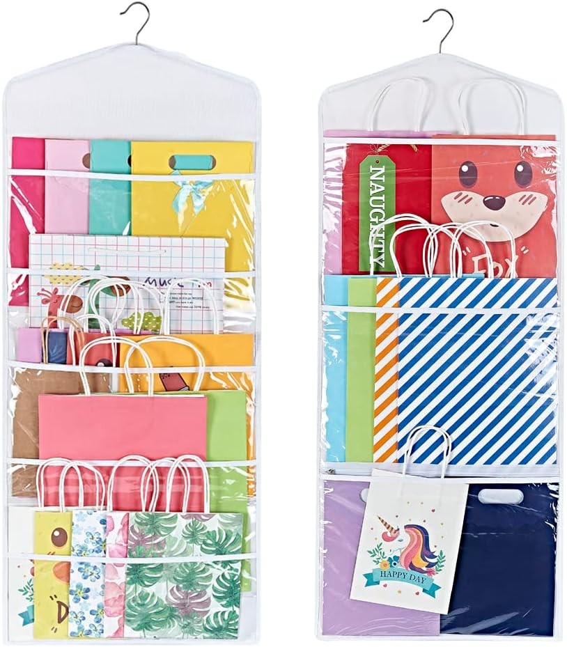 Hanging Double Sided Gift Bag Storage Organizer with Multiple Front and Back ...