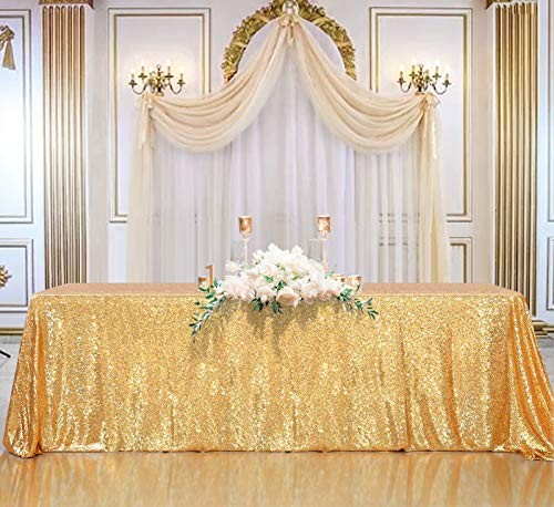Sequin Tablecloth Seamless 90x132inch Rectangle 132" x 90" (Rectangular) Gold
