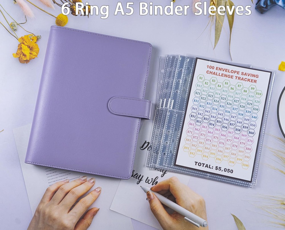 25 Pcs 4 Pocket 100 Envelopes Money Saving Challenge A5 Binder/ Pre- Print