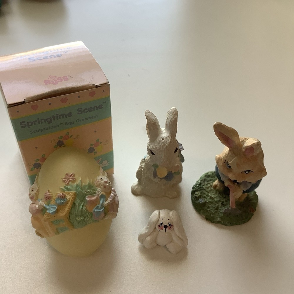 4 Decorative Easter Bunnies One Bunny Egg By Russ Three Bunny Figurines