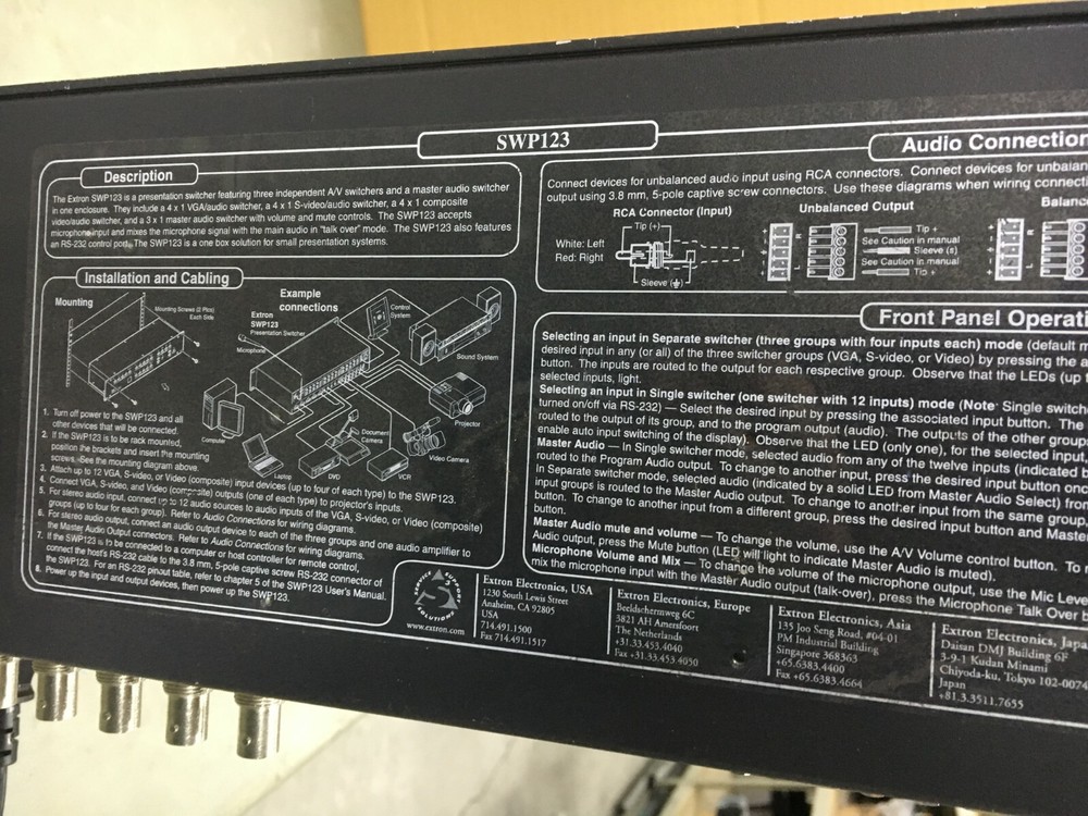 Extron Swp123 Presentation Switcher