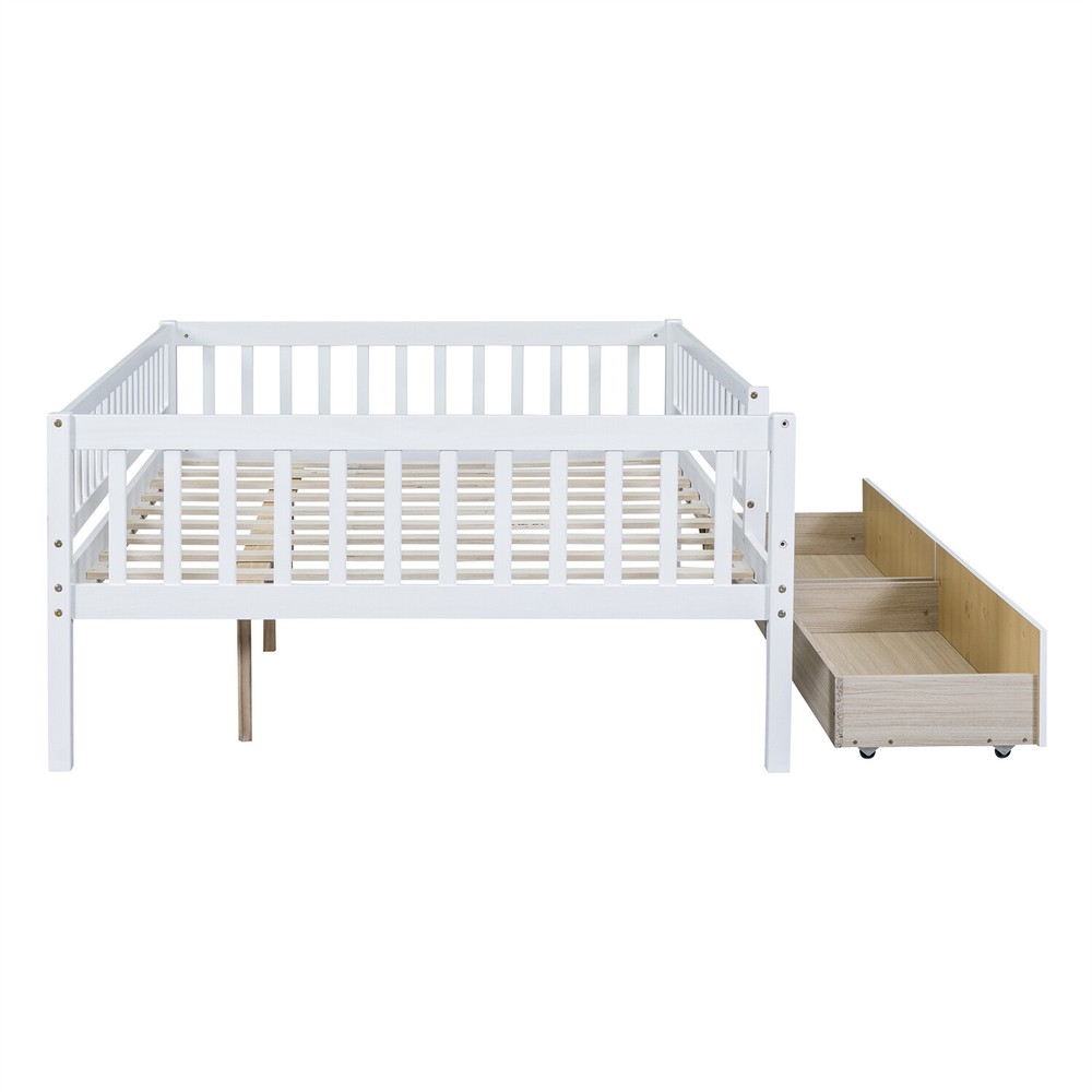 Full Size Daybed Wood Bed Frame Sofa Bed with 2 Drawer White/Gray/Natural/Walnut