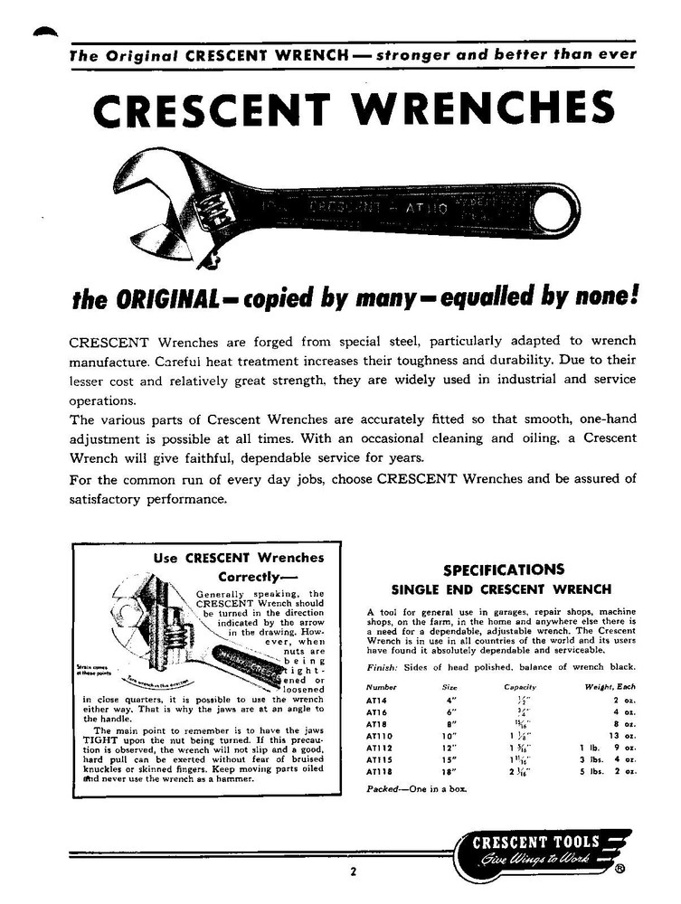 Tool Catalog Fits Crescent 35M 1961