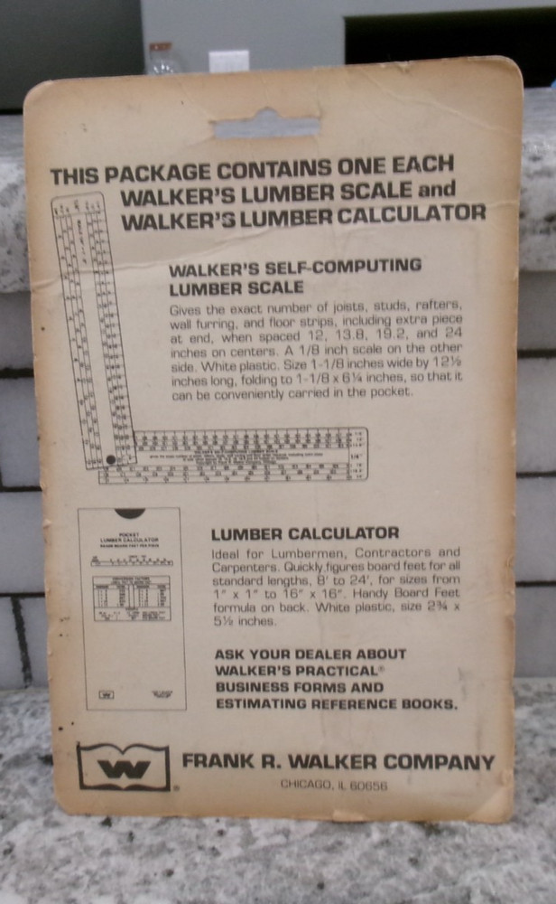 Walkers Practical Contractor's Scale, Lumber Calculator, Vintage