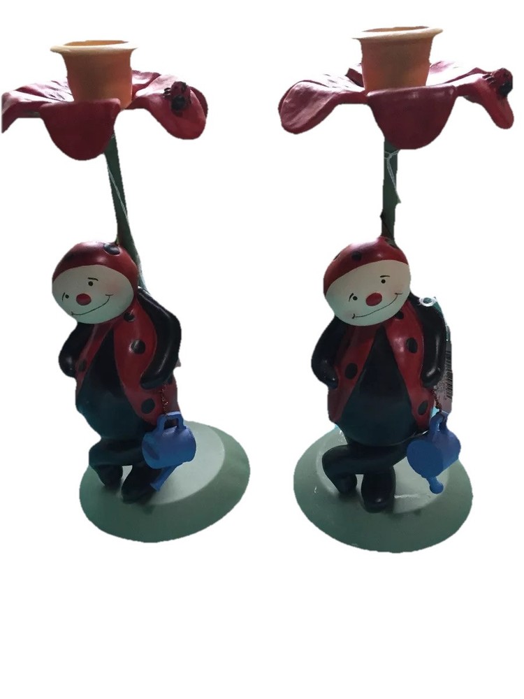 Russ Barry Ladybug Candleholder Set 7.5”x 3 - See Description