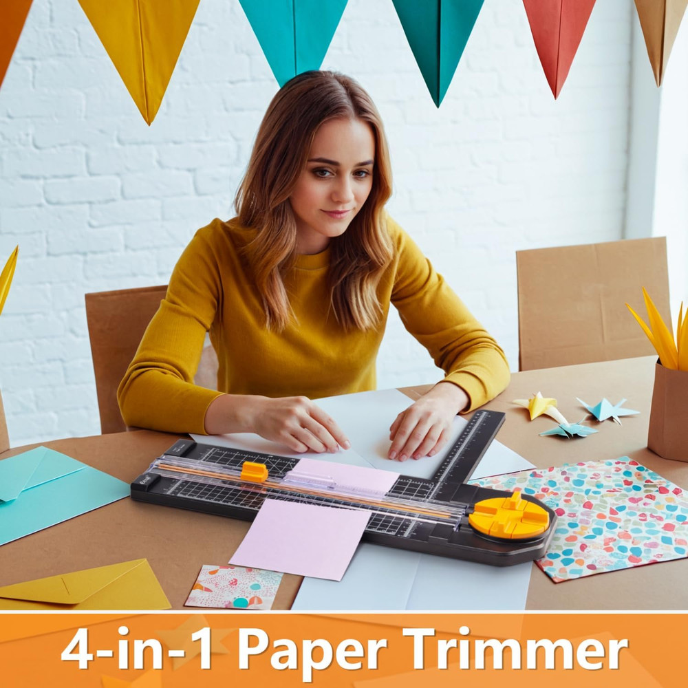 4-In-1 Paper Cutter - 12" Paper Trimmer Multi-Function Scrapbooking Tool with St