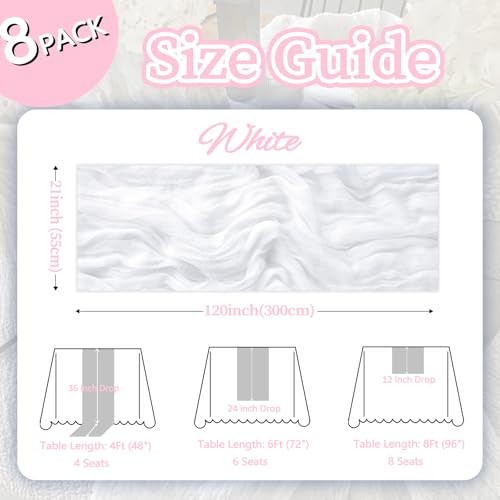 8 Pack Cheesecloth Table Runner 10ft Boho Gauze Fabric 120 8 Pcs - 10Ft White
