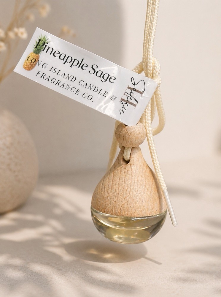 Pineapple Sage Hanging Diffuser | Natural Wood & Glass | Tropical Fresh Scent