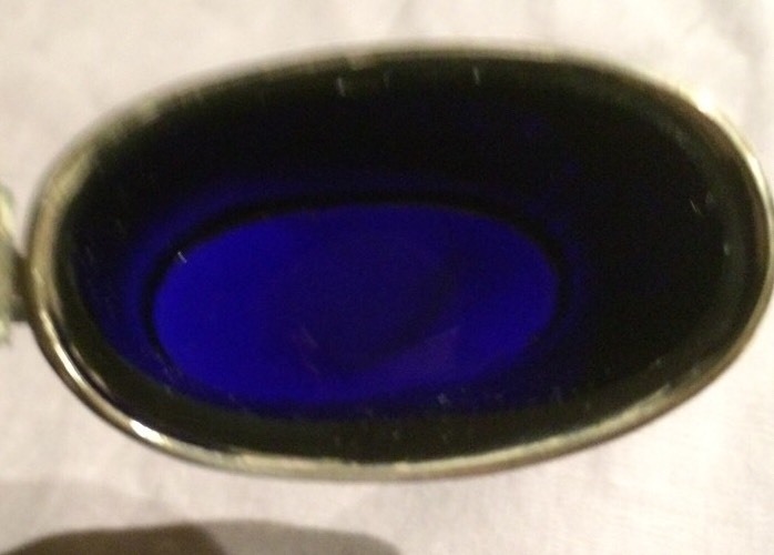 Antique Cheltenham & Co Solid Silver Salt Dip Cellar & Cobalt Insert England