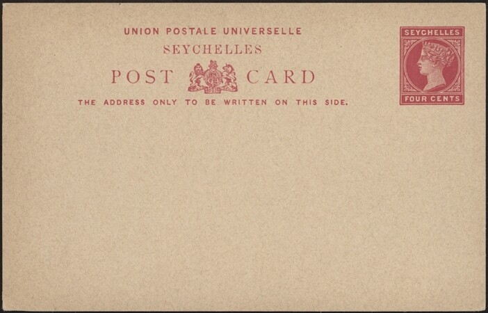 SEYCHELLES, 1890-93. Post Card  H&G 1, Mint