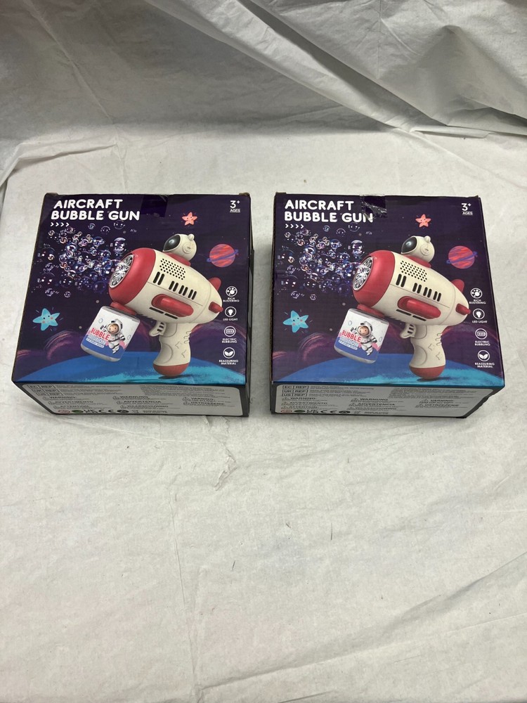 2x Aircraft Bubble Gun Machine for Kids 8 Hole Light Up Bubble Maker, RED