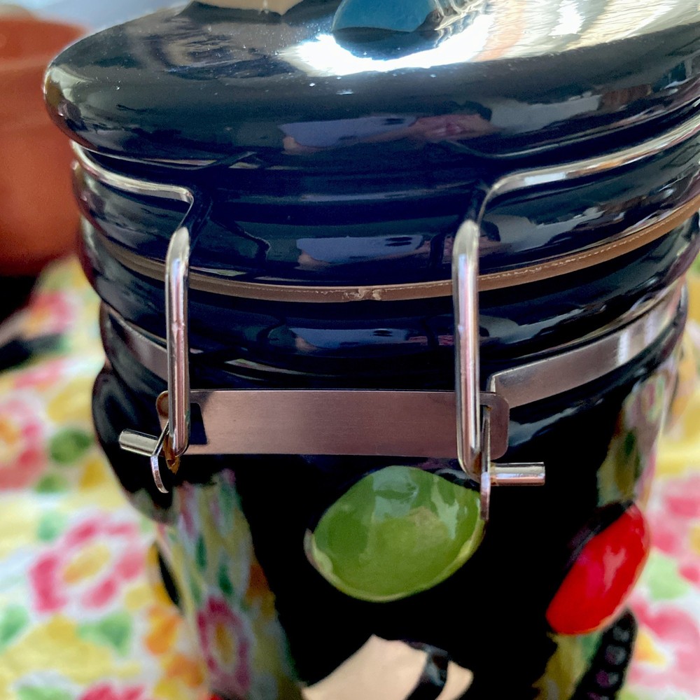 Ceramic Candy Canister 1990s Style! Perfect For Anytime. Black W/Candy EUC