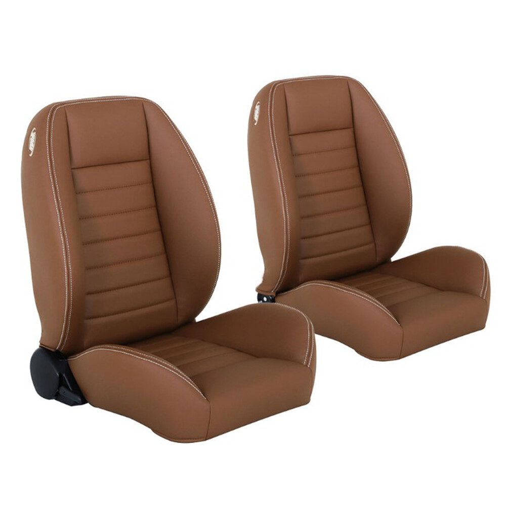 TMI Pro Cruiser Collection Bucket Seats Low-Back Saddle Brown Vinyl W/ White ...