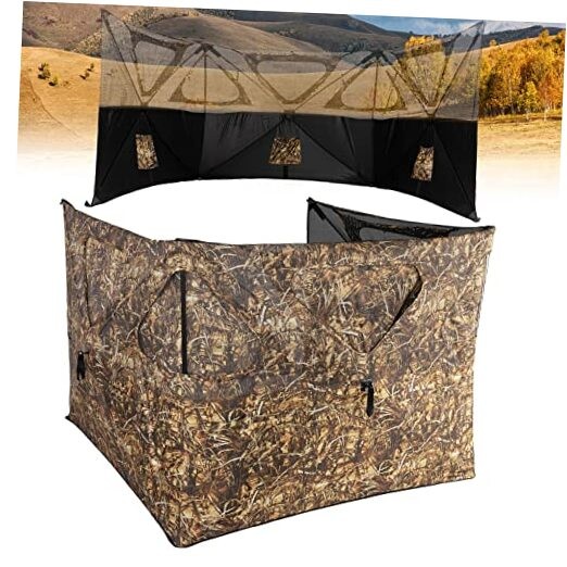 3-Panel Pop Up Ground Blind, Easy-Setup Hunting Dry Grass Camo(Three-Panel)