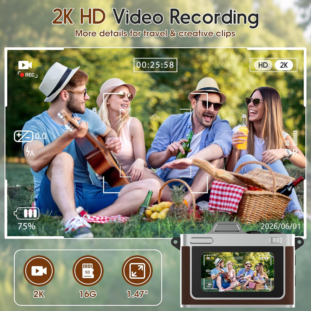 Tiny Digital Camera, Vintage Mini Keychain Camera for Teens & Beginners, Premium