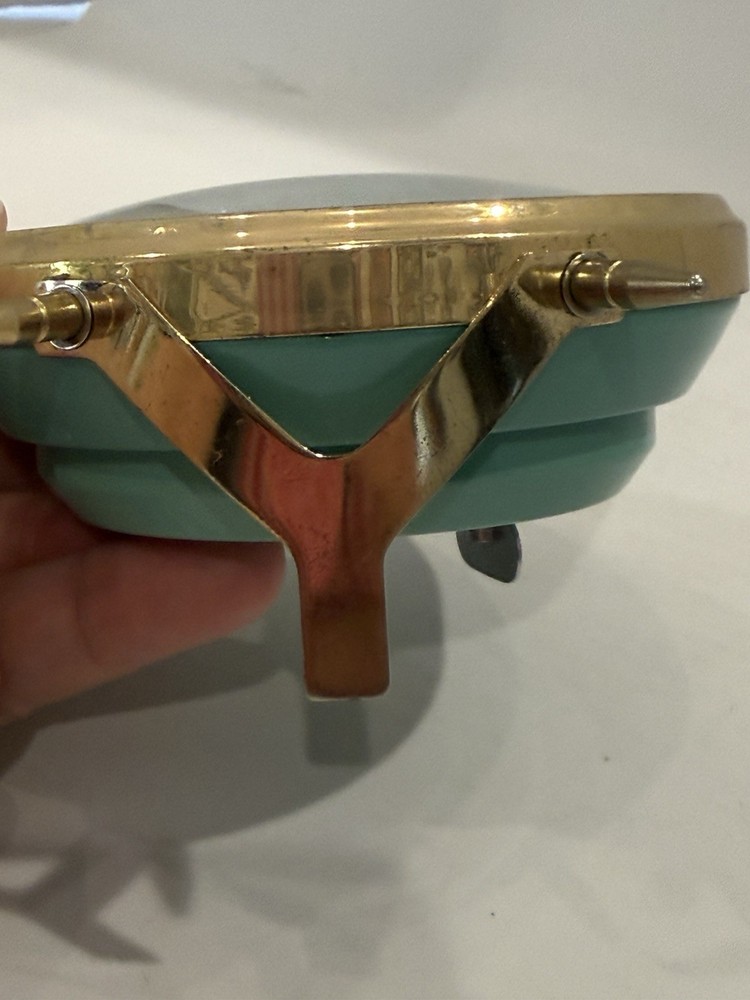 Vintage Five Rams Alarm Clock Green MCM wind Up