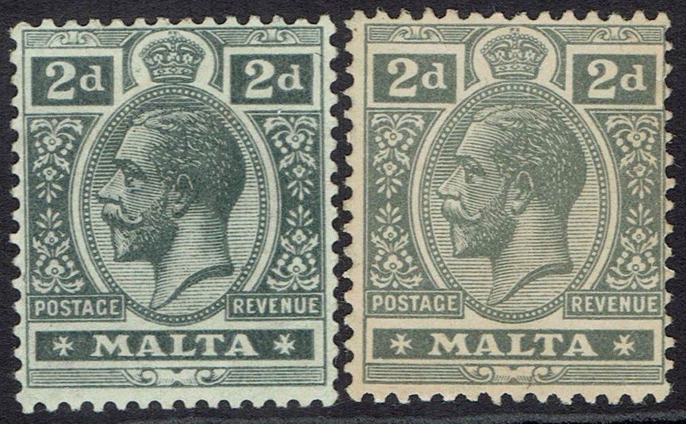 MALTA 1914 KGV 2D BOTH SHADES WMK MULTI CROWN CA