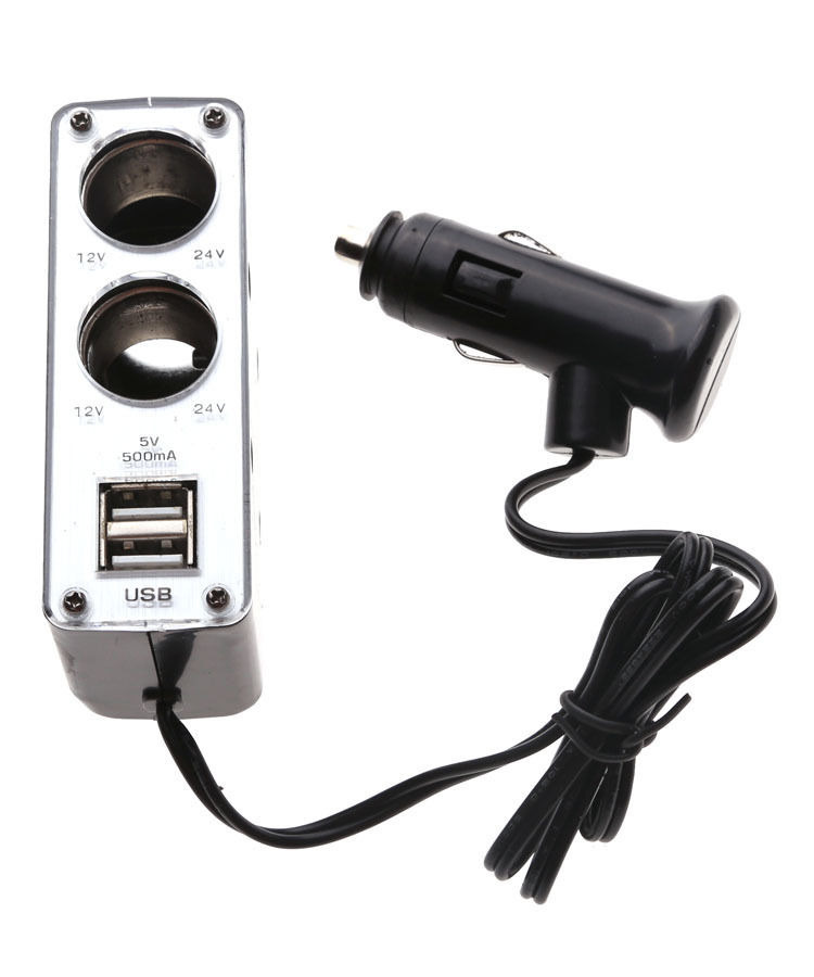2 Ways Car Cigarette Lighter Socket 12V Dual USB Charger Splitter Power Adapter