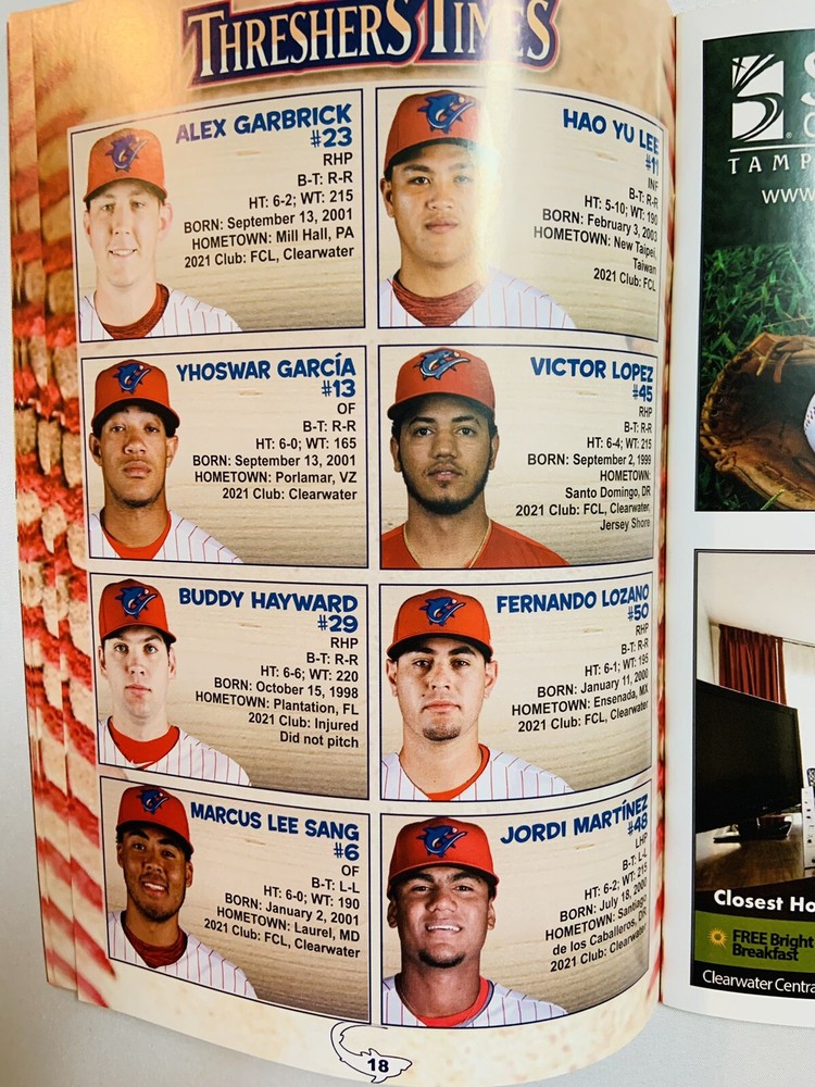 Andrew Painter May 2022 Clearwater Threshers Phillies Minor League MiLB Program