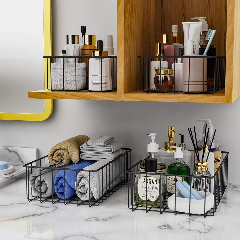 12 PACK (3 Szie) Small Wire Storage Baskets for Organizing,Pantry Organizatio...