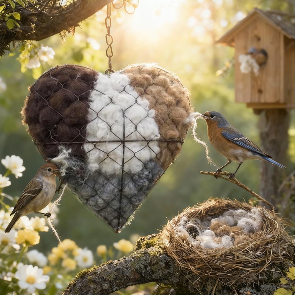 Handmade Fiber Bird Nesting Heart, Nesting Material for Wild Bird, Refillable...