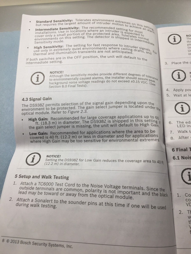 BOSCH DS938Z Panoramic Passive Infrared Detector with instructions
