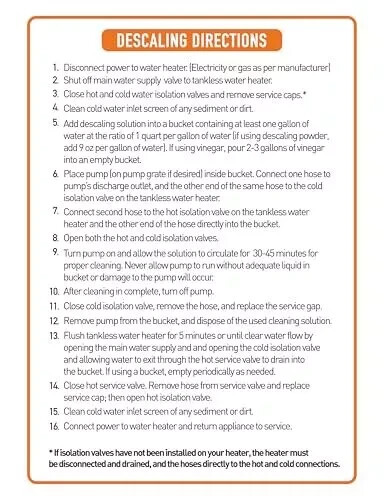 Tankless Water Heater Descaling Flush Kit