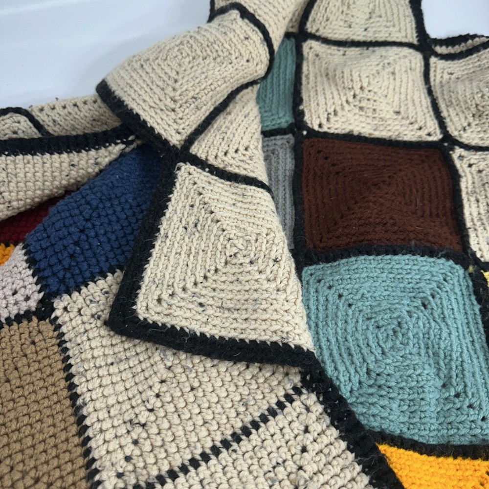Handmade Granny Square Afghan Blanket Throw Multicolor 62"x52"