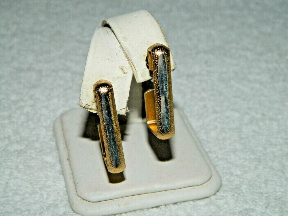 Textured Goldtone & Silvertone Squared Style Hoop Pierced Earrings