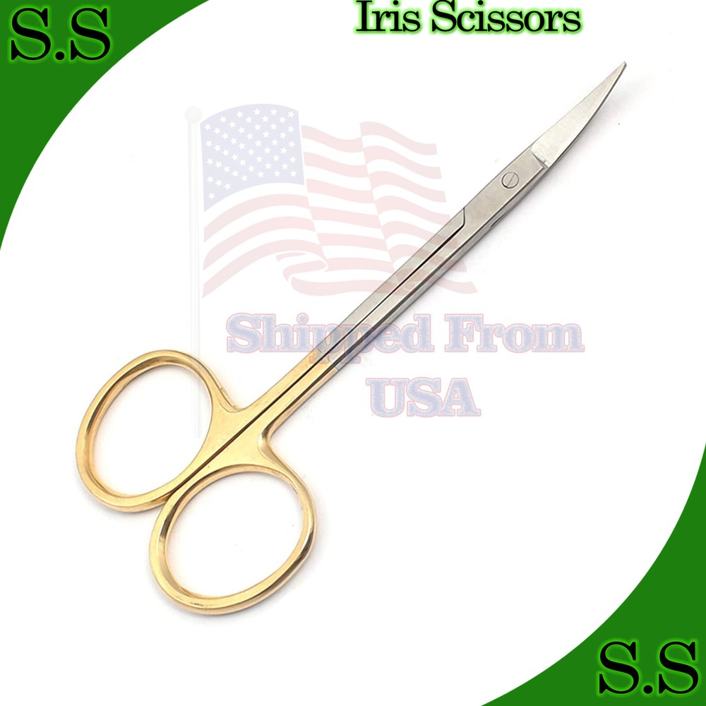 Iris Scissors Curved Gold Handle 4.5" Stainless Steel