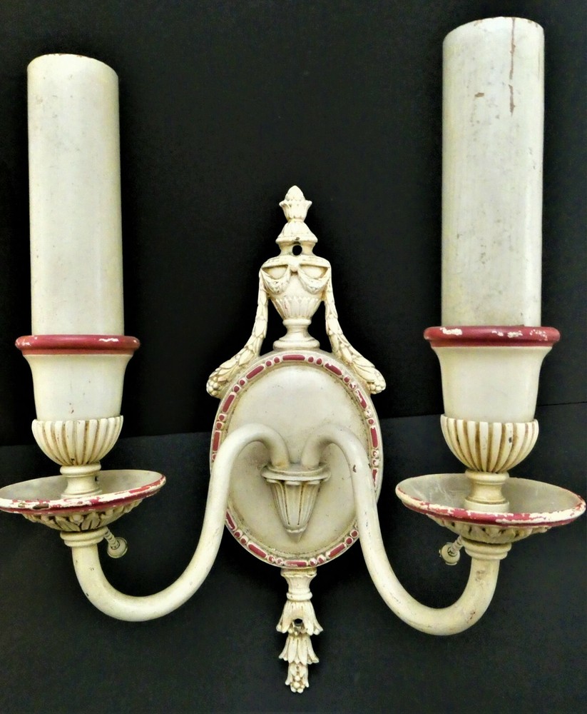 🔥Antique Pair Classical Urn Pull Chain Two-Arm Sconces. 12" Tall OFFERS WELCOME