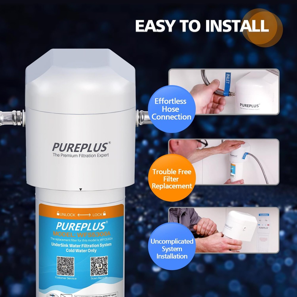 Pureplus under Sink Water Filter, 22000 Gallons, 99.99% Chlorine Reduction, NSF/