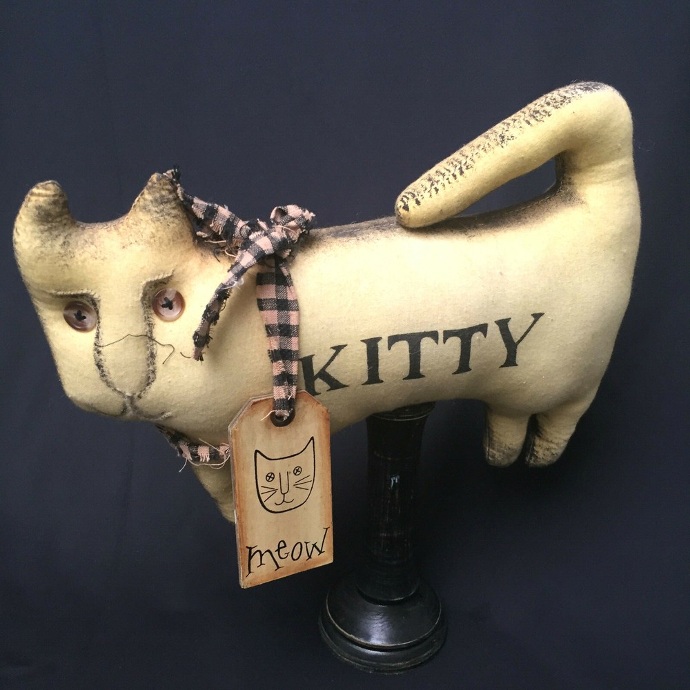 Folk Art Kitty Handmade On A Stand Handpainted