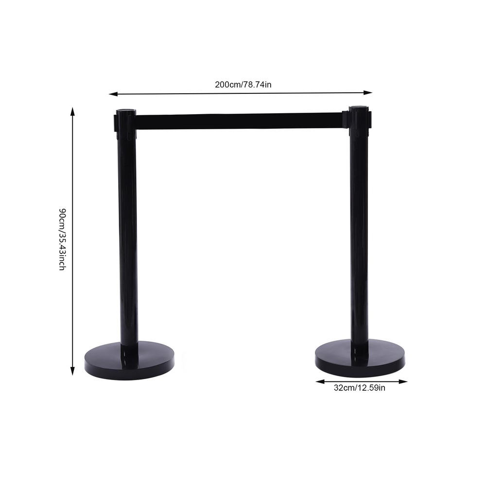 4 PCS Crowd Control Barrier Queue Poles Black Retractable Belt Stanchion Posts