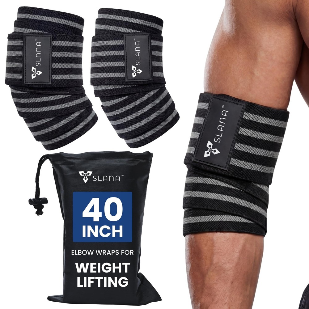 Elbow Wraps for Weightlifting – 40” Long Adjustable Compression - Elbow Sleev...