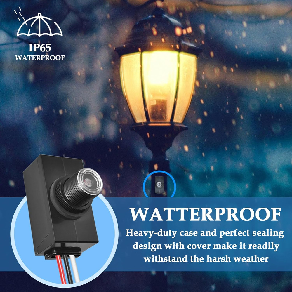 2Pcs Hard-Wired Post Eye Light Control Sensor, 100-277V Auto On/Off, Outdoor Wat