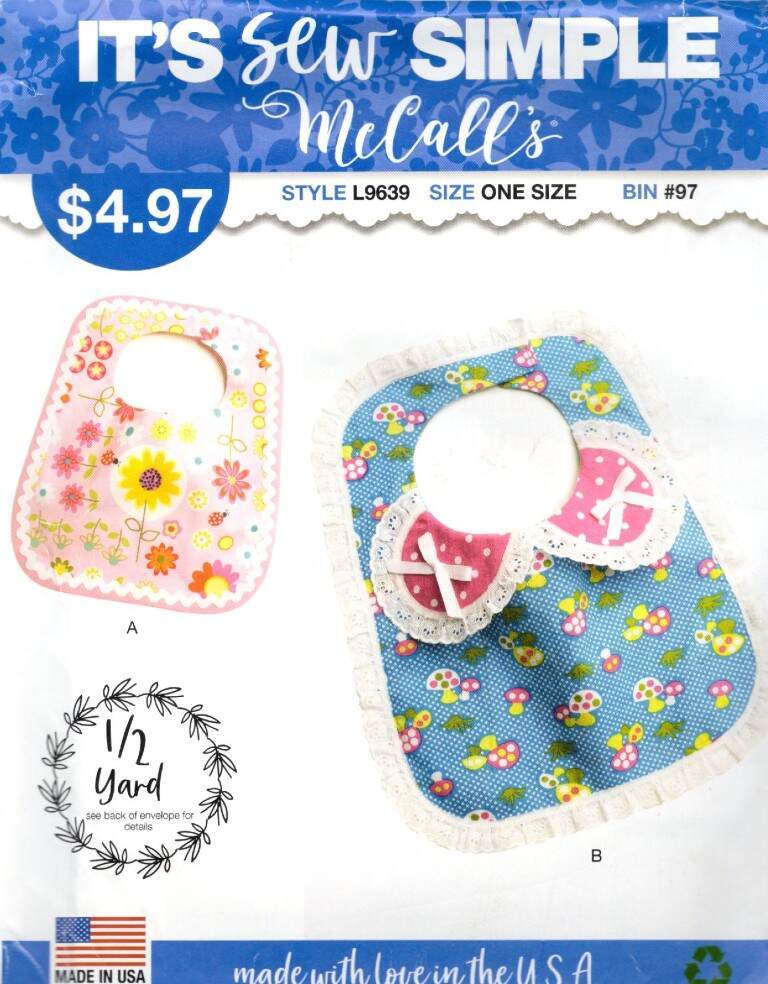 9639 MCCALL'S EMBELLISHED BIBS ONE SIZE