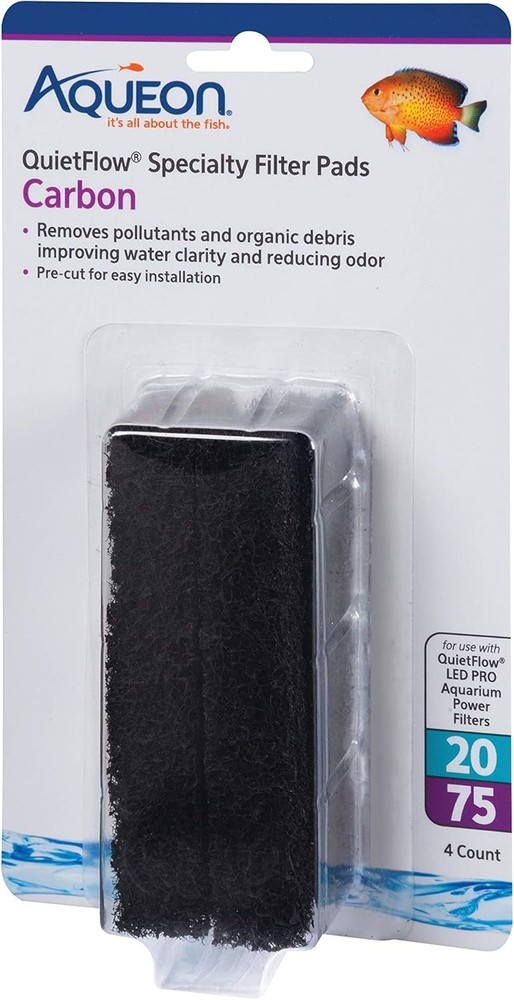 4-Pack Replacement Carbon Filter Pads for QuietFlow 20/75 Aquarium Filters