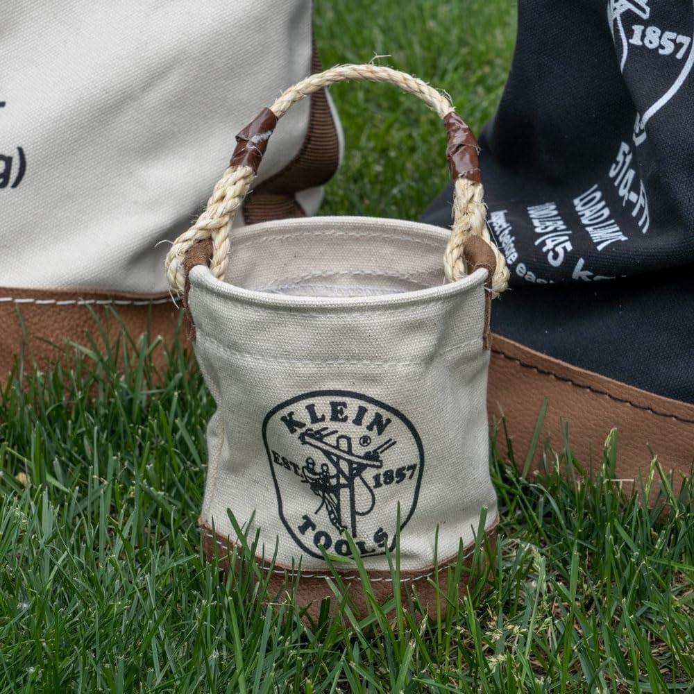 Klein Tools 5104MINI Mini Tool Bucket with Leather-Bottom, Nuts & Bolt Tool Bag
