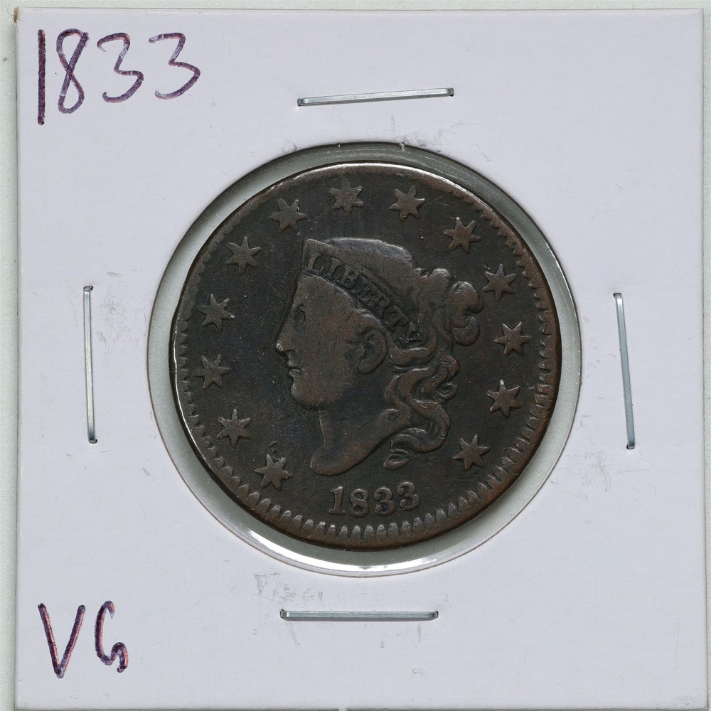1833 1C Coronet Head Large Cent in VG Condition #11236