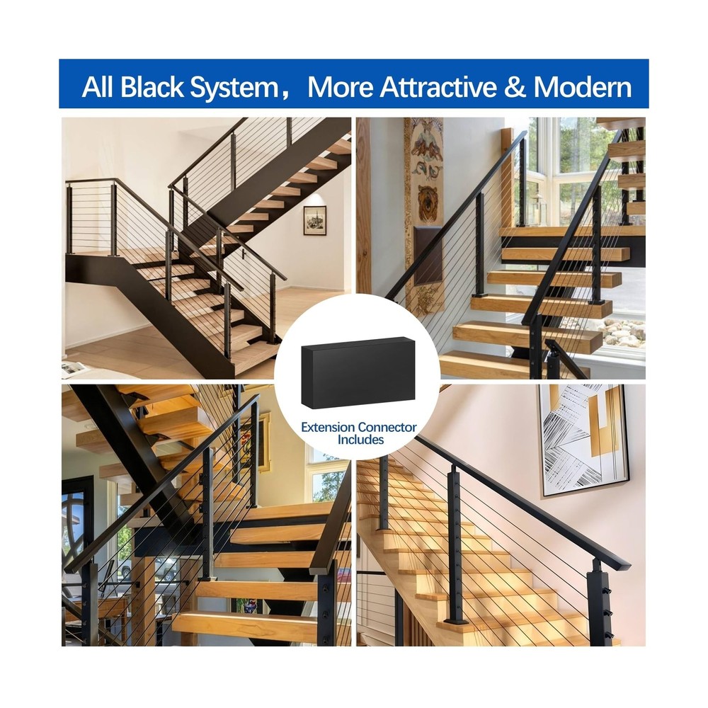 4ft-8ft Complete Set Cable Railing System 36", Black T304 Stainless Steel Ang...