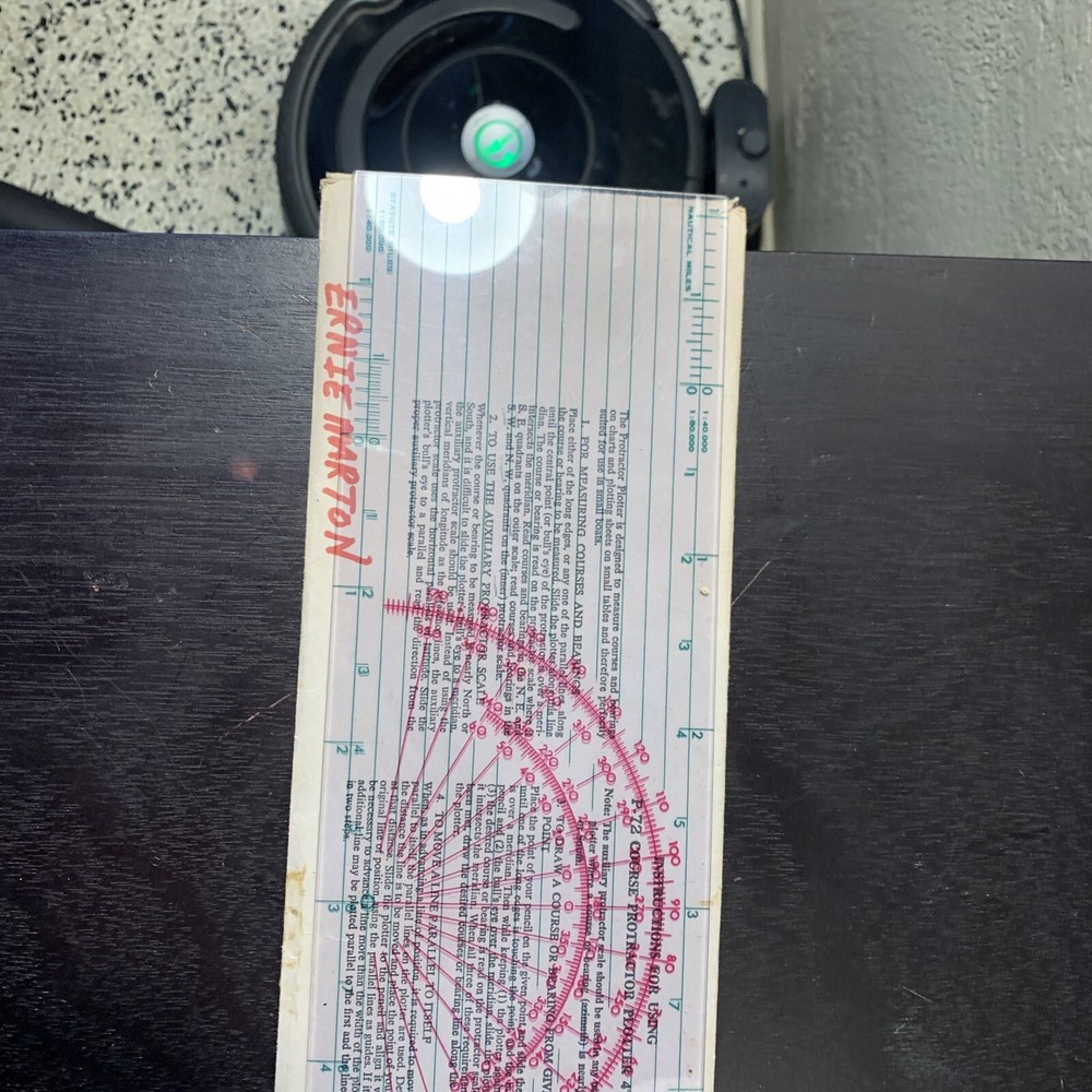 Vintage P-72 course protractor plotter 4" x 15" with instructions