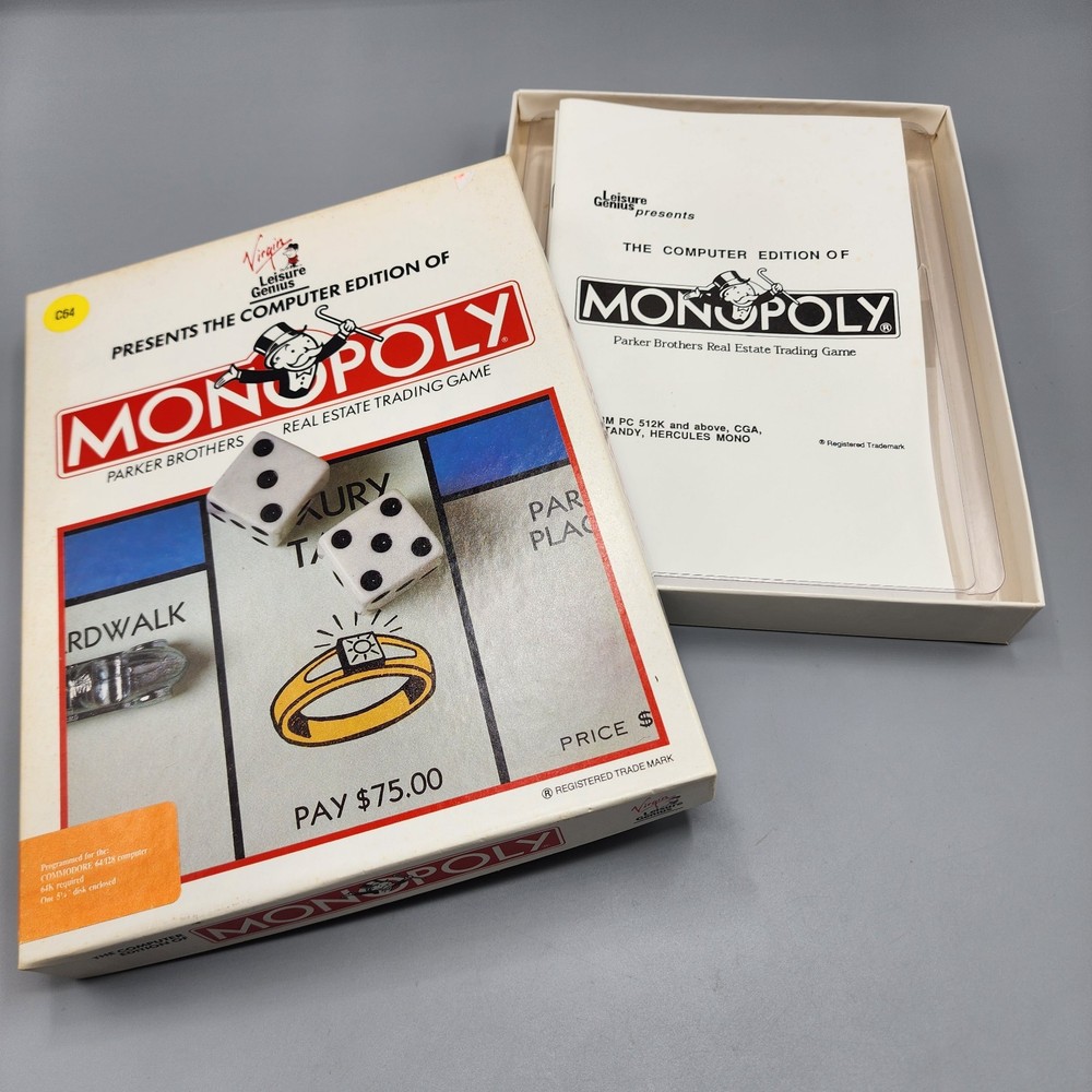 Computer Edition Monopoly Commodore 64/128 Disk Leasure Genius Parker Brothers