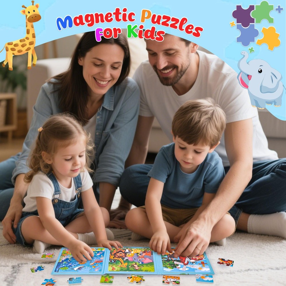 LovesTown Magnetic Puzzles Book Animal Educational Learning Medium, Multi