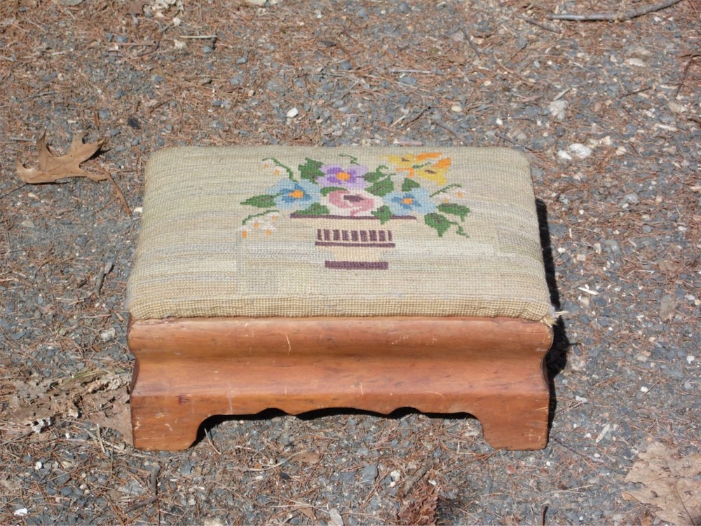 Antique Empire Style Needlepoint Footstool